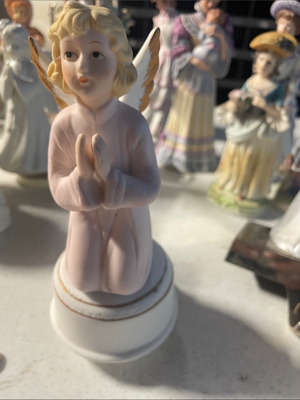 Vintage Musical Porcelain Pink Praying Angel Figurine - Decorative Home Accent